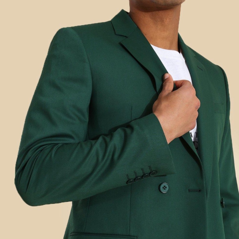 SKINNY DOUBLE BREASTED SUIT JACKET - GREEN - BOOHOO MAN